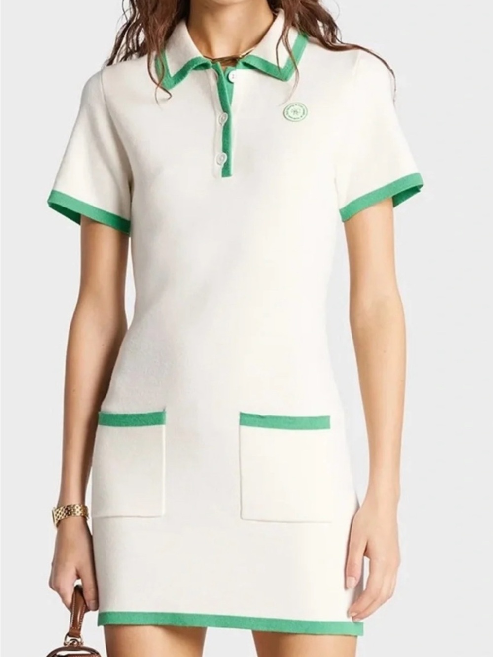 Sporty & Rich Hilary Dress in Off White/Verde Size: S
